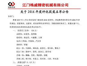 2016年度評優(yōu)獲獎名單出爐咯！